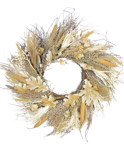 Northlight Autumn Harvest Cattail & Wheat Artificial Thanksgiving Wreath In Yellow