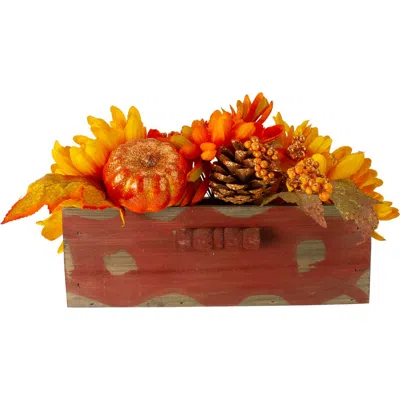 Northlight Autumn Harvest Glitter Floral Arrangement In Orange