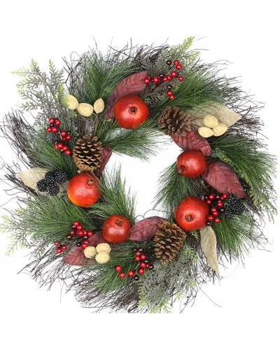Northlight Autumn Harvest Mixed Pine Berry & Nut Thanksgiving Fall Wreath In Green
