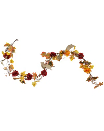 Northlight Autumn Harvest Red & Yellow Mixed Fall Leaf & Mum Flower Thanksgiving Garland In Multi