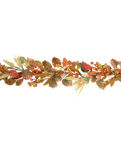 Northlight Autumn Leaves & Berries Artificial Fall Harvest Garland In Brown