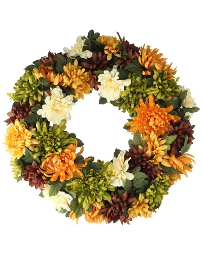 Northlight Autumn Orange And Green Chrysanthemum Artificial Thanksgiving  Wreath - 19.5-in Unlit