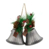 Northlight Bells With Pine Sprigs And Plaid Bow Christmas Ornaments In Silver