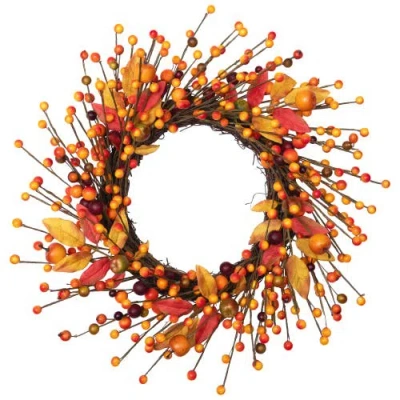 Northlight Berries And Apples With Foliage Twig Artificial Fall Harvest Wreath In Multi