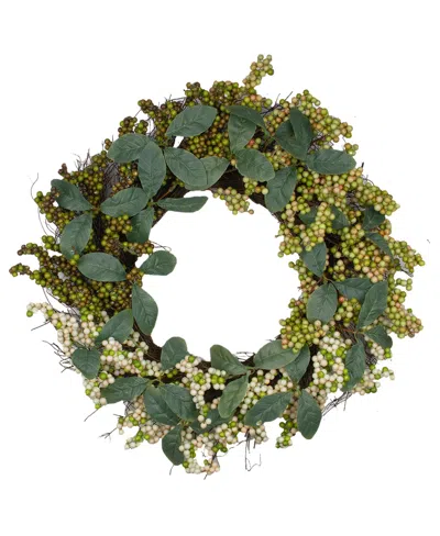 Northlight Berries And Leaves Twig Artificial Wreath, 24" In Green
