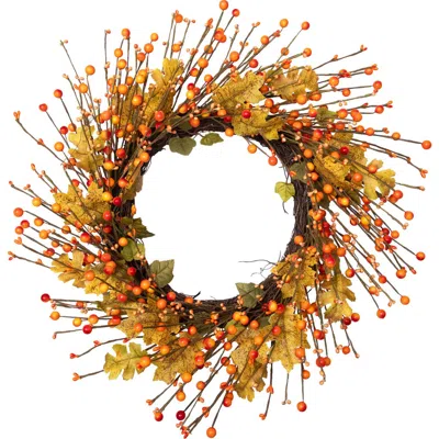Northlight Berries And Maple Leaves Fall Harvest Artificial Twig Wreath In Multi