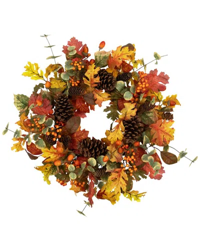 Northlight Berries & Pinecones Artificial Fall Harvest Wreath In Orange