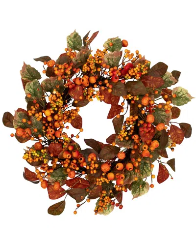 Northlight Berries And Pumpkins Artificial Fall Harvest Wreath In Orange