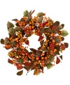 Northlight Berries And Pumpkins Artificial Fall Harvest Wreath In Orange