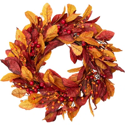 Northlight Berries With Leaves Artificial Fall Harvest Twig Wreath In Red