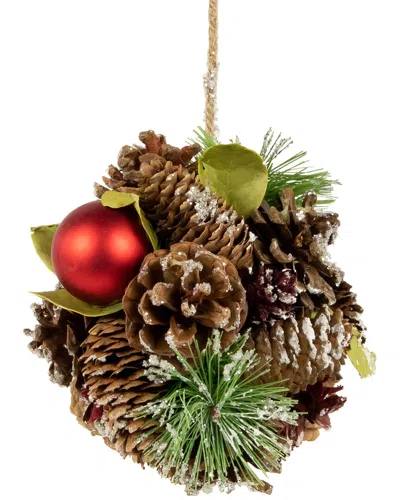 Northlight Berry & Pinecones Mixed Foliage Frosted Christmas Ball Ornament In Multi