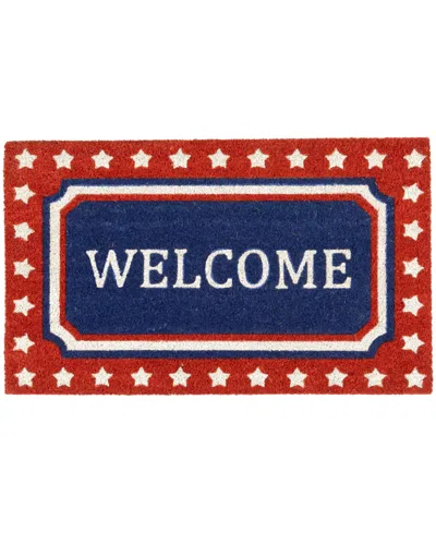 Northlight Blue And Red Coir "welcome" Americana Outdoor Doormat, 18" X 30"