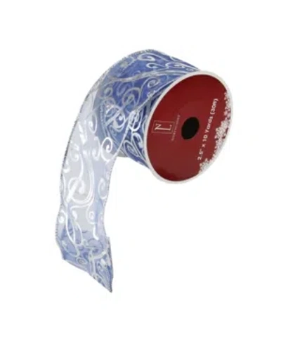 Northlight Blue And Silver Shiny Abstract Swirls Wired Christmas Craft Ribbon 2.5" X 10 Yards