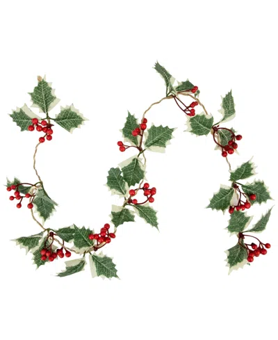 Northlight Battery Operated Holly And Berry Christmas Garland In Green