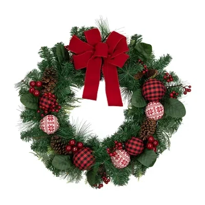 Northlight Bow And Mixed Foliage Wreath In Multi