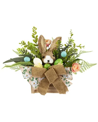 Northlight Boxed Floral Arrangement With Bunny Decoration In Green