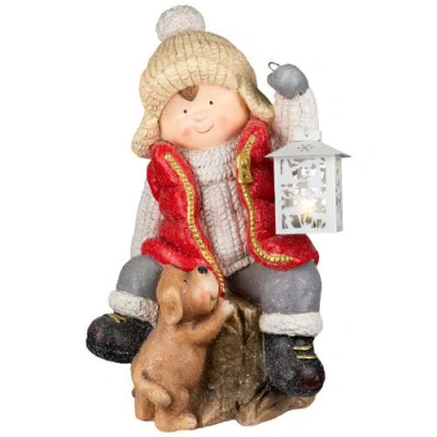 Northlight Boy With Puppy And Lighted Lantern Christmas Decoration In Multi