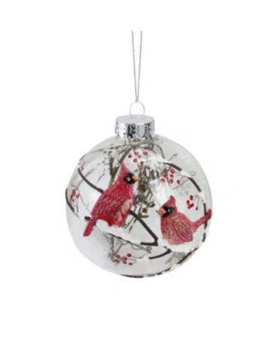 Northlight Branch And Snow Filled Glass Ball With Cardinals Christmas Ornament In Clear