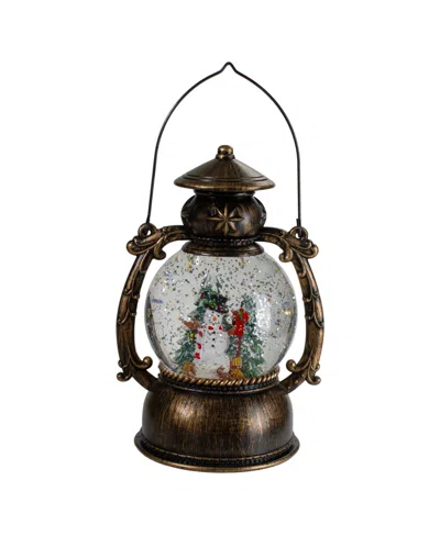 Northlight Brushed Led Snowman And Christmas Trees Snow Globe Lantern, 8" In Black