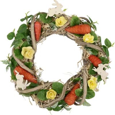 Northlight Bunnies And Carrots Small Artificial Easter Twig Wreath In Multi
