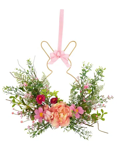 Northlight Bunny & Peony Mixed Floral Wall Hanging In Pink
