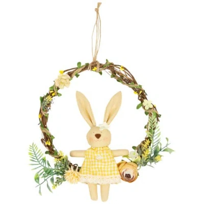 Northlight Bunny With Flowers Artificial Mini Easter Twig Wreath In Multi