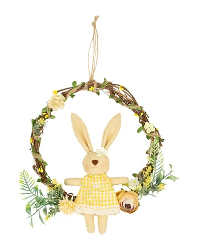 Northlight Bunny With Flowers Artificial Twig Wreath In Brown