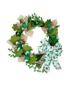 Northlight Burlap Bows And Shamrocks St. Patrick's Day Wreath, 24", Unlit In Green