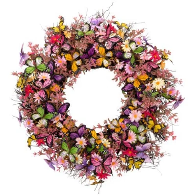 Northlight Butterflies And Daisies Floral Spring Wreath In Pink