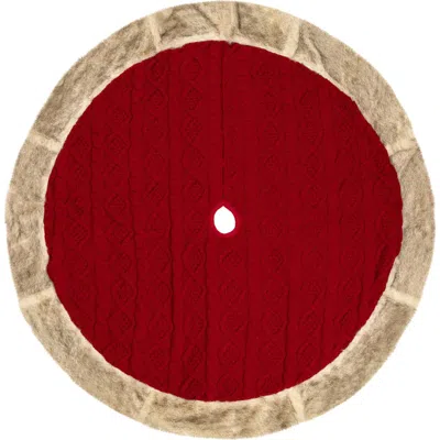 Northlight Cable Knit Christmas Tree Skirt With Faux Fur Trim- 48" In Multi
