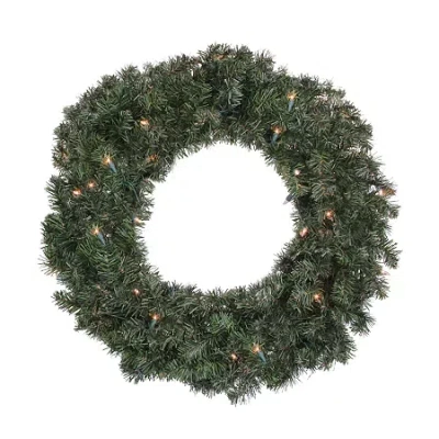 Northlight Canadian Pine With Clear Lights Wreath In Green