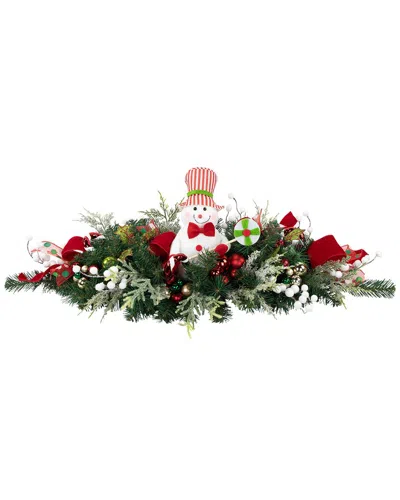 Northlight Candy Cane Snowman & Ornaments Christmas Swag In Green