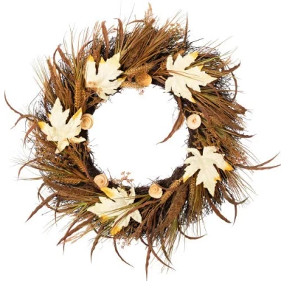 Northlight Cattail And Wheat Twig Artificial Fall Harvest Wreath In Brown