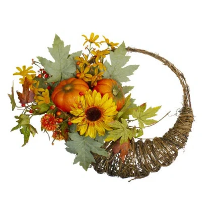 Northlight Cornucopia And Sunflower With Pumpkins Artificial Thanksgiving Wreath In Brown