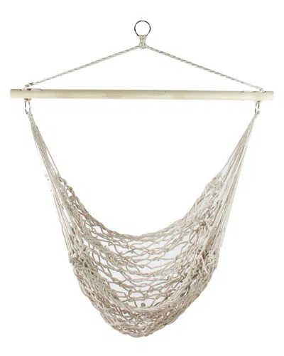 Northlight Cotton Macrame Hammock Chair With Wooden Bar In White
