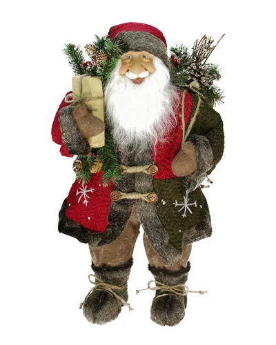 Northlight Country Rustic Standing Santa Clause Figure With Knitted Snowflake Jacket In Multi