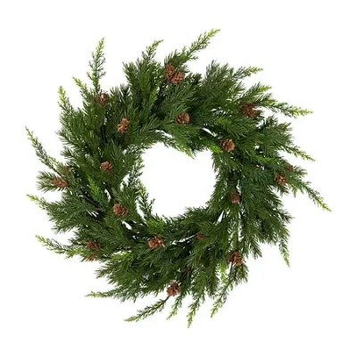 Northlight Cypress And Pine Cone Unlit Wreath In Green
