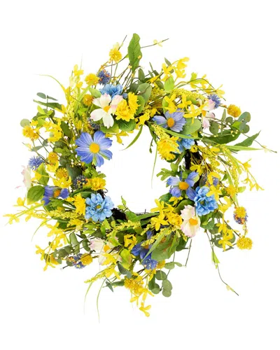 Northlight Daisy & Cosmos Floral Wreath In Yellow