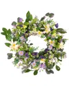 Northlight Daisy & Mixed Foliage Floral Wreath In Green