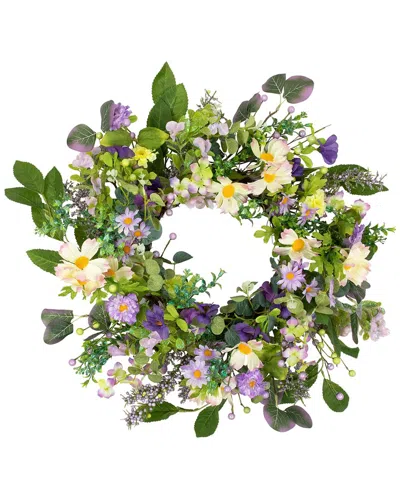 Northlight Daisy & Mixed Foliage Floral Wreath In Green