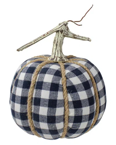 Northlight Dark Blue And White Plaid Fall Harvest Tabletop Pumpkin