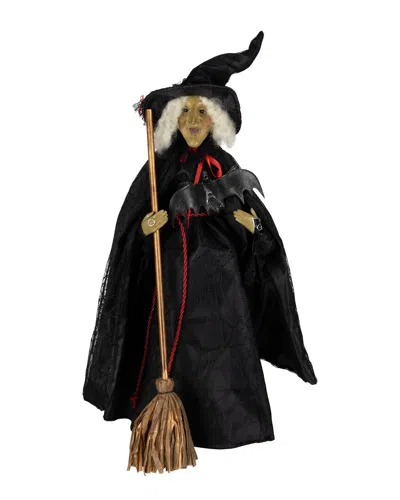 Northlight Dark Witch With Bat & Broom Halloween Figure In Black