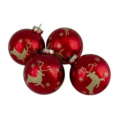 Northlight Deer Glass Ball 4-pc. Christmas Ornament In Red