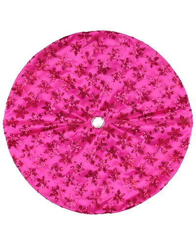 Northlight Discontinued  20in Decorative Pink Sequin Snowflake Pattern Mini Christmas Tree Skirt