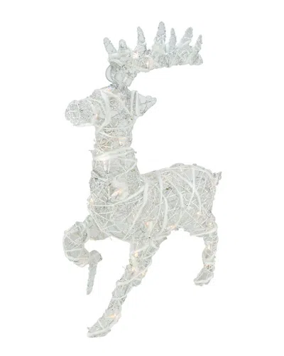 NORTHLIGHT DISCONTINUED NORTHLIGHT 30IN LIGHTED WHITE GLITTERED RATTAN REINDEER OUTDOOR CHRISTMAS DECORATION