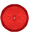 Northlight Discontinued  48in Red Glittered Swirl Sheer Organza Christmas Tree Skirt With Velvet Trim
