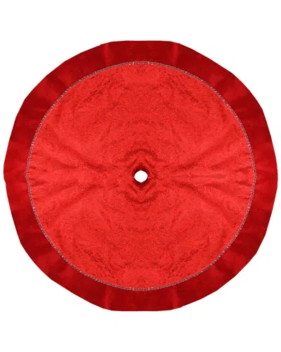 NORTHLIGHT DISCONTINUED NORTHLIGHT 48IN RED GLITTERED SWIRL SHEER ORGANZA CHRISTMAS TREE SKIRT WITH VELVET TRIM