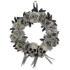 Northlight Double Skull And Gray Roses Halloween Wreath, 16-inch, Unlit In Gray