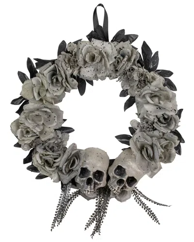Northlight Double Skull And Gray Roses Halloween Wreath, 16-inch, Unlit