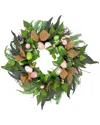 Northlight Easter Egg And Burlap Ribbon Mixed Foliage Twig Wreath In Multi